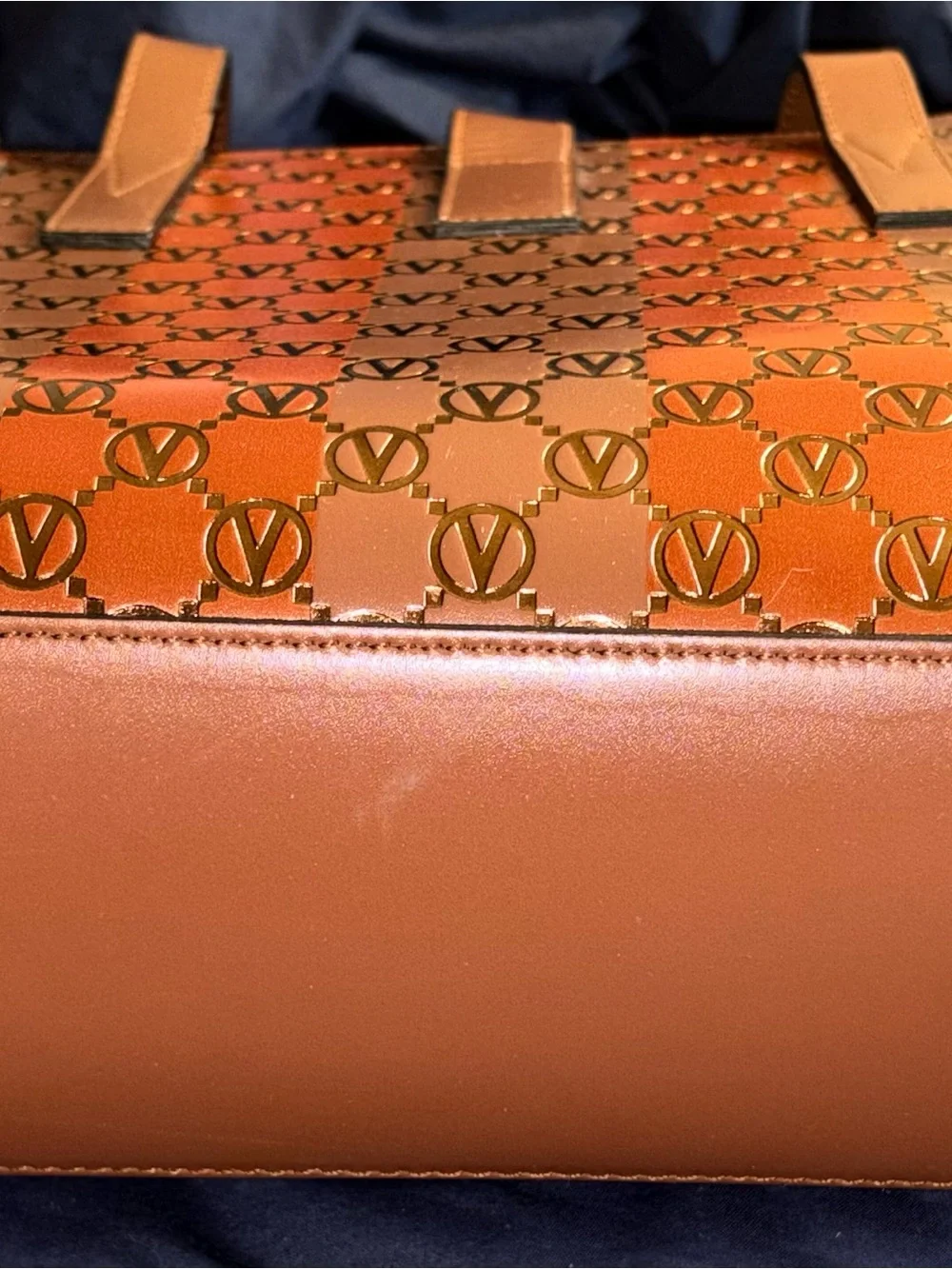 Mario Valentino Spa Brown Monogram Leather Tote with Gold Hardware